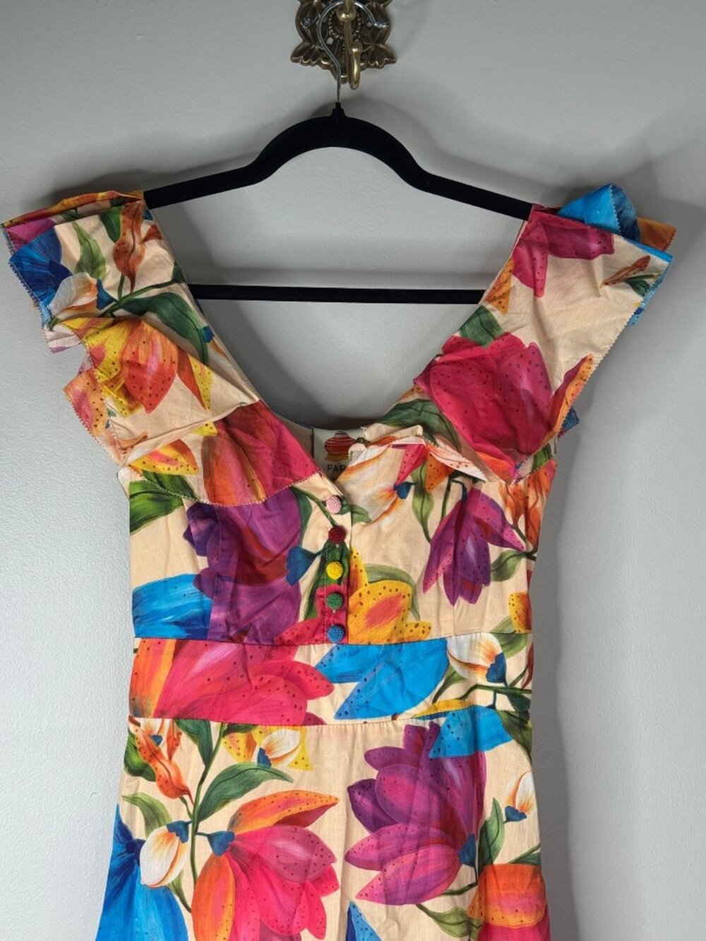 New Farm Rio Mary’s Garden Frilled Top Midi Dress Size XS Colorful Floral - Picture 5 of 9